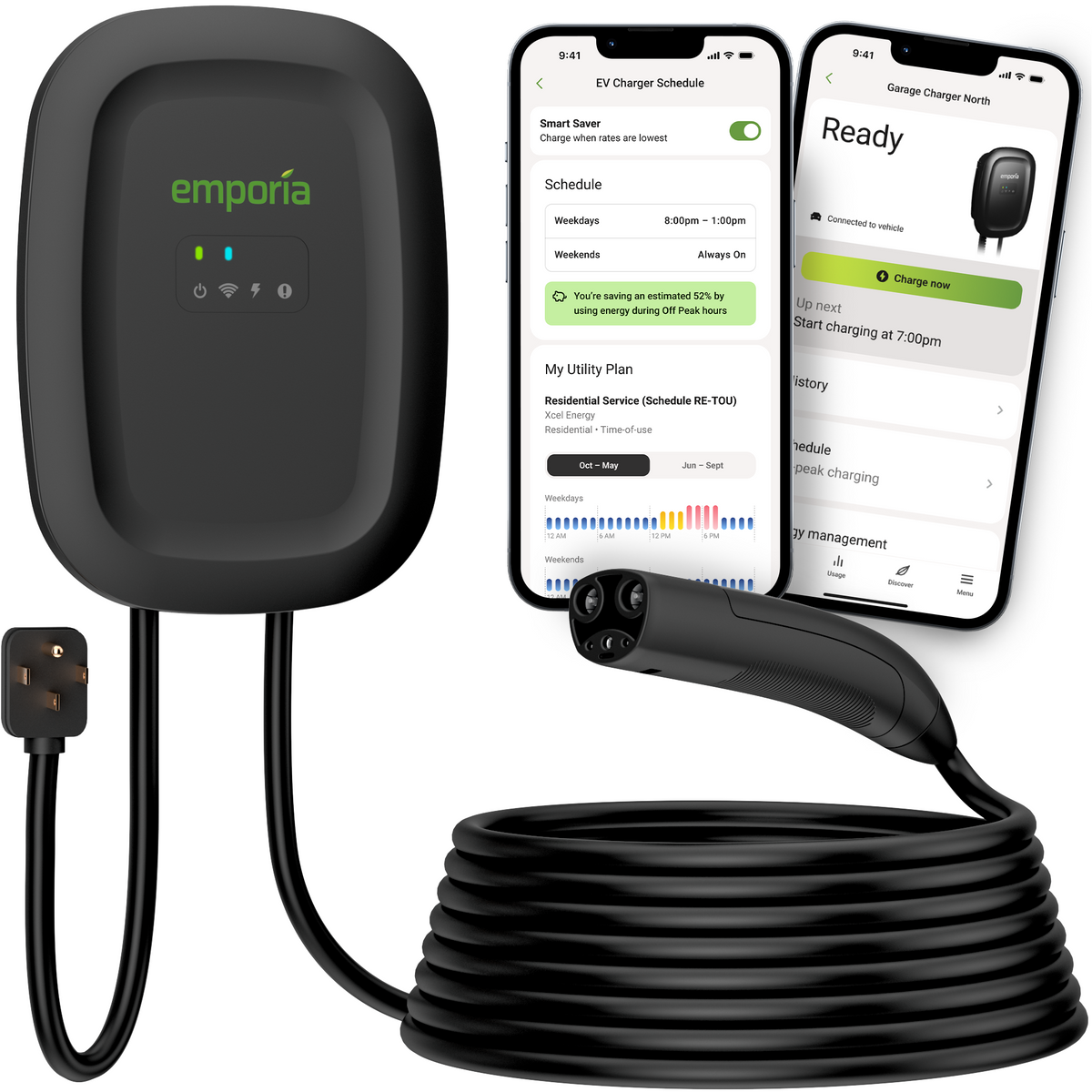 Emporia Classic black NACS charger with NEMA 14-50 plug